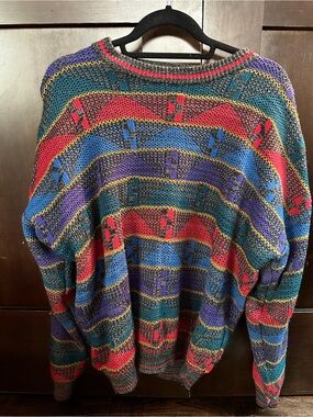 City Streets Multicolor Geometric Knit Sweater - Red, Blue, Purple, Green, Gray